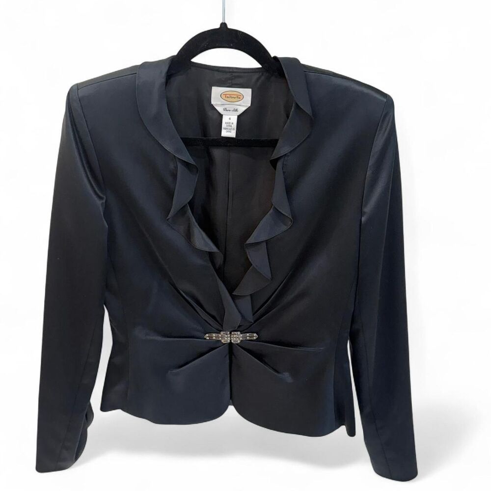 Talbots Women's Black Silk Evening Jacket with bejeweled broach clasp